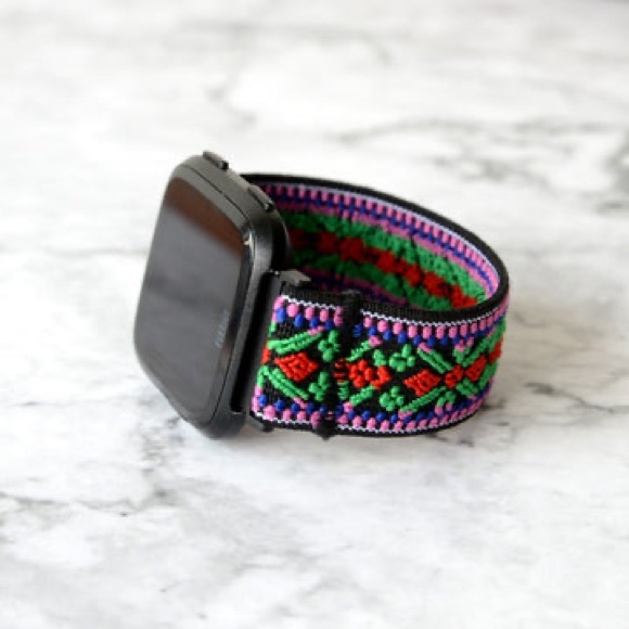 COPY - Fitbit Versa 2 Versa Lite Soft Nylon Fabric Green Floral Embroidered - Picture 3 of 8